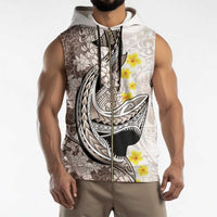Brown and White Hawaii Shark Tattoo Sleeveless Zip Hoodie Puakenikeni Lei Plumeria Polynesian Pattern LT14 - Polynesian Pride