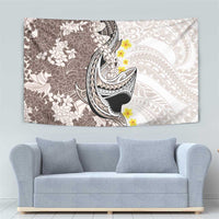 Brown and White Hawaii Shark Tattoo Tapestry Puakenikeni Lei Plumeria Polynesian Pattern - Polynesian Pride