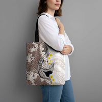 Brown and White Hawaii Shark Tattoo Tote Bag Puakenikeni Lei Plumeria Polynesian Pattern LT14 - Polynesian Pride