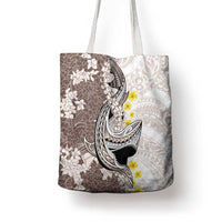 Brown and White Hawaii Shark Tattoo Tote Bag Puakenikeni Lei Plumeria Polynesian Pattern LT14 - Polynesian Pride