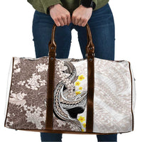 Brown and White Hawaii Shark Tattoo Travel Bag Puakenikeni Lei Plumeria Polynesian Pattern LT14 White - Polynesian Pride