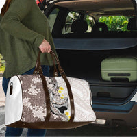 Brown and White Hawaii Shark Tattoo Travel Bag Puakenikeni Lei Plumeria Polynesian Pattern LT14 - Polynesian Pride