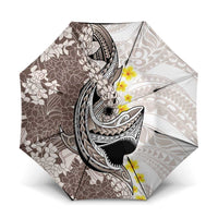 Brown and White Hawaii Shark Tattoo Umbrella Puakenikeni Lei Plumeria Polynesian Pattern LT14 One Size Folded 11.42 inch Opened Diameter 37.4 inch White - Polynesian Pride