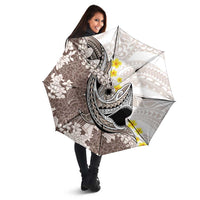 Brown and White Hawaii Shark Tattoo Umbrella Puakenikeni Lei Plumeria Polynesian Pattern LT14 - Polynesian Pride