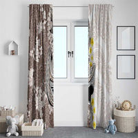 Brown and White Hawaii Shark Tattoo Window Curtain Puakenikeni Lei Plumeria Polynesian Pattern - Polynesian Pride