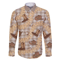 Khaki Palaka Hawaii Cowboy Family Matching Off The Shoulder Long Sleeve Dress and Hawaiian Shirt Puakenikeni Lei Paniolo Papale Seamless Vibes - Polynesian Pride