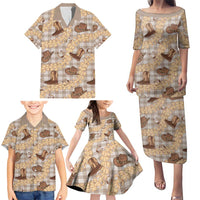 Khaki Palaka Hawaii Cowboy Family Matching Puletasi and Hawaiian Shirt Puakenikeni Lei Paniolo Papale Seamless Vibes - Polynesian Pride