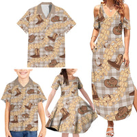 Khaki Palaka Hawaii Cowboy Family Matching Summer Maxi Dress and Hawaiian Shirt Puakenikeni Lei Paniolo Papale Seamless Vibes - Polynesian Pride