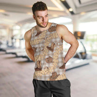 Khaki Palaka Hawaii Cowboy Men Tank Top Puakenikeni Lei Paniolo Papale Seamless Vibes - Polynesian Pride