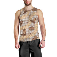 Khaki Palaka Hawaii Cowboy Men Tank Top Puakenikeni Lei Paniolo Papale Seamless Vibes - Polynesian Pride