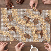 Khaki Palaka Hawaii Cowboy Puzzle Puakenikeni Lei Paniolo Papale Seamless Vibes - Polynesian Pride