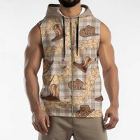 Khaki Palaka Hawaii Cowboy Sleeveless Zip Hoodie Puakenikeni Lei Paniolo Papale Seamless Vibes - Polynesian Pride
