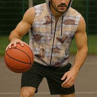 Khaki Palaka Hawaii Cowboy Sleeveless Zip Hoodie Puakenikeni Lei Paniolo Papale Seamless Vibes - Polynesian Pride