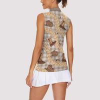 Khaki Palaka Hawaii Cowboy Women Sleeveless Polo Shirt Puakenikeni Lei Paniolo Papale Seamless Vibes - Polynesian Pride