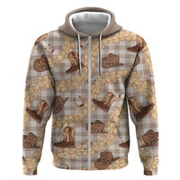 Khaki Palaka Hawaii Cowboy Zip Hoodie Puakenikeni Lei Paniolo Papale Seamless Vibes - Polynesian Pride