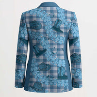 Cyan Palaka Hawaii Cowboy Blazer Puakenikeni Lei Paniolo Papale Seamless Vibes - Polynesian Pride