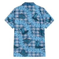 Cyan Palaka Hawaii Cowboy Family Matching Short Sleeve Bodycon Dress and Hawaiian Shirt Puakenikeni Lei Paniolo Papale Seamless Vibes - Polynesian Pride