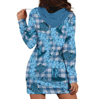 Cyan Palaka Hawaii Cowboy Hoodie Dress Puakenikeni Lei Paniolo Papale Seamless Vibes - Polynesian Pride