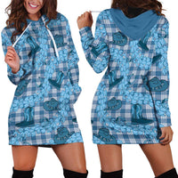 Cyan Palaka Hawaii Cowboy Hoodie Dress Puakenikeni Lei Paniolo Papale Seamless Vibes - Polynesian Pride
