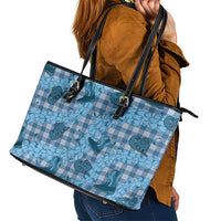 Cyan Palaka Hawaii Cowboy Leather Tote Bag Puakenikeni Lei Paniolo Papale Seamless Vibes - Polynesian Pride