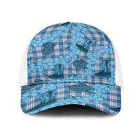 Cyan Palaka Hawaii Cowboy Mesh Trucker Cap Puakenikeni Lei Paniolo Papale Seamless Vibes - Polynesian Pride