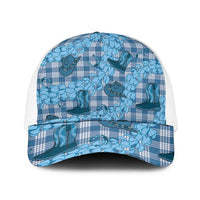 Cyan Palaka Hawaii Cowboy Mesh Trucker Cap Puakenikeni Lei Paniolo Papale Seamless Vibes - Polynesian Pride