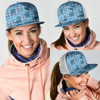 Cyan Palaka Hawaii Cowboy Mesh Trucker Cap Puakenikeni Lei Paniolo Papale Seamless Vibes - Polynesian Pride
