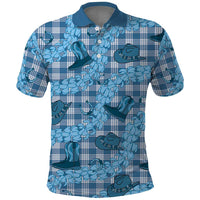 Cyan Palaka Hawaii Cowboy Polo Shirt Puakenikeni Lei Paniolo Papale Seamless Vibes - Polynesian Pride