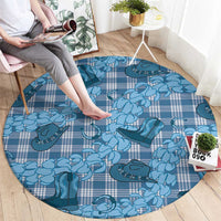 Cyan Palaka Hawaii Cowboy Round Carpet Puakenikeni Lei Paniolo Papale Seamless Vibes - Polynesian Pride