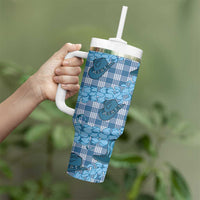 Cyan Palaka Hawaii Cowboy Tumbler With Handle Puakenikeni Lei Paniolo Papale Seamless Vibes - Polynesian Pride