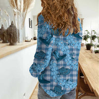 Cyan Palaka Hawaii Cowboy Women Casual Shirt Puakenikeni Lei Paniolo Papale Seamless Vibes - Polynesian Pride