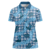 Cyan Palaka Hawaii Cowboy Women Polo Shirt Puakenikeni Lei Paniolo Papale Seamless Vibes - Polynesian Pride