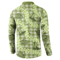 Lime Palaka Hawaii Cowboy Button Sweatshirt Puakenikeni Lei Paniolo Papale Seamless Vibes - Polynesian Pride