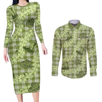 Lime Palaka Hawaii Cowboy Couples Matching Long Sleeve Bodycon Dress and Long Sleeve Button Shirt Puakenikeni Lei Paniolo Papale Seamless Vibes - Polynesian Pride