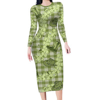 Lime Palaka Hawaii Cowboy Family Matching Long Sleeve Bodycon Dress and Hawaiian Shirt Puakenikeni Lei Paniolo Papale Seamless Vibes - Polynesian Pride