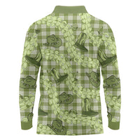 Lime Palaka Hawaii Cowboy Long Sleeve Polo Shirt Puakenikeni Lei Paniolo Papale Seamless Vibes - Polynesian Pride