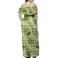 Lime Palaka Hawaii Cowboy Off Shoulder Maxi Dress Puakenikeni Lei Paniolo Papale Seamless Vibes - Polynesian Pride