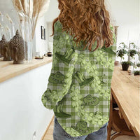 Lime Palaka Hawaii Cowboy Women Casual Shirt Puakenikeni Lei Paniolo Papale Seamless Vibes - Polynesian Pride