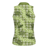 Lime Palaka Hawaii Cowboy Women Sleeveless Polo Shirt Puakenikeni Lei Paniolo Papale Seamless Vibes - Polynesian Pride
