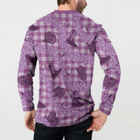Purple Palaka Hawaii Cowboy Button Sweatshirt Puakenikeni Lei Paniolo Papale Seamless Vibes - Polynesian Pride