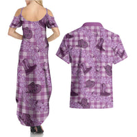 Purple Palaka Hawaii Cowboy Couples Matching Summer Maxi Dress and Hawaiian Shirt Puakenikeni Lei Paniolo Papale Seamless Vibes - Polynesian Pride