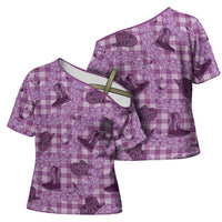 Purple Palaka Hawaii Cowboy Cross Shoulder Shirt Puakenikeni Lei Paniolo Papale Seamless Vibes - Polynesian Pride