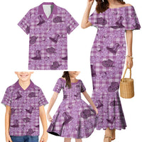Purple Palaka Hawaii Cowboy Family Matching Mermaid Dress and Hawaiian Shirt Puakenikeni Lei Paniolo Papale Seamless Vibes - Polynesian Pride