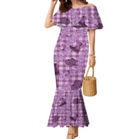 Purple Palaka Hawaii Cowboy Family Matching Mermaid Dress and Hawaiian Shirt Puakenikeni Lei Paniolo Papale Seamless Vibes - Polynesian Pride