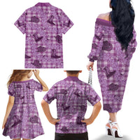 Purple Palaka Hawaii Cowboy Family Matching Off The Shoulder Long Sleeve Dress and Hawaiian Shirt Puakenikeni Lei Paniolo Papale Seamless Vibes - Polynesian Pride