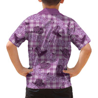 Purple Palaka Hawaii Cowboy Family Matching Off Shoulder Short Dress and Hawaiian Shirt Puakenikeni Lei Paniolo Papale Seamless Vibes - Polynesian Pride