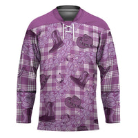 Purple Palaka Hawaii Cowboy Hockey Jersey Puakenikeni Lei Paniolo Papale Seamless Vibes - Polynesian Pride