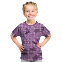 Purple Palaka Hawaii Cowboy Kid T Shirt Puakenikeni Lei Paniolo Papale Seamless Vibes - Polynesian Pride