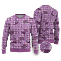 Purple Palaka Hawaii Cowboy Ugly Christmas Sweater Puakenikeni Lei Paniolo Papale Seamless Vibes - Polynesian Pride