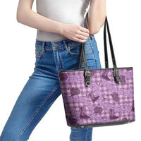 Purple Palaka Hawaii Cowboy Leather Tote Bag Puakenikeni Lei Paniolo Papale Seamless Vibes - Polynesian Pride